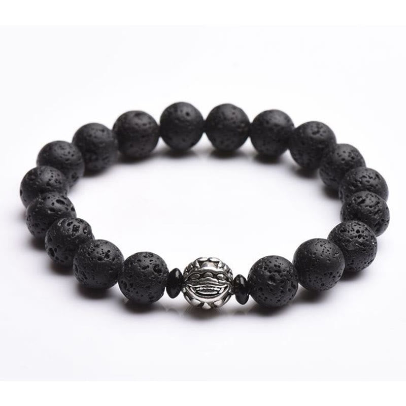 Bracelet de richesse PiXiu en cuivre blanc et perles de pierre de lave de Bouddha
