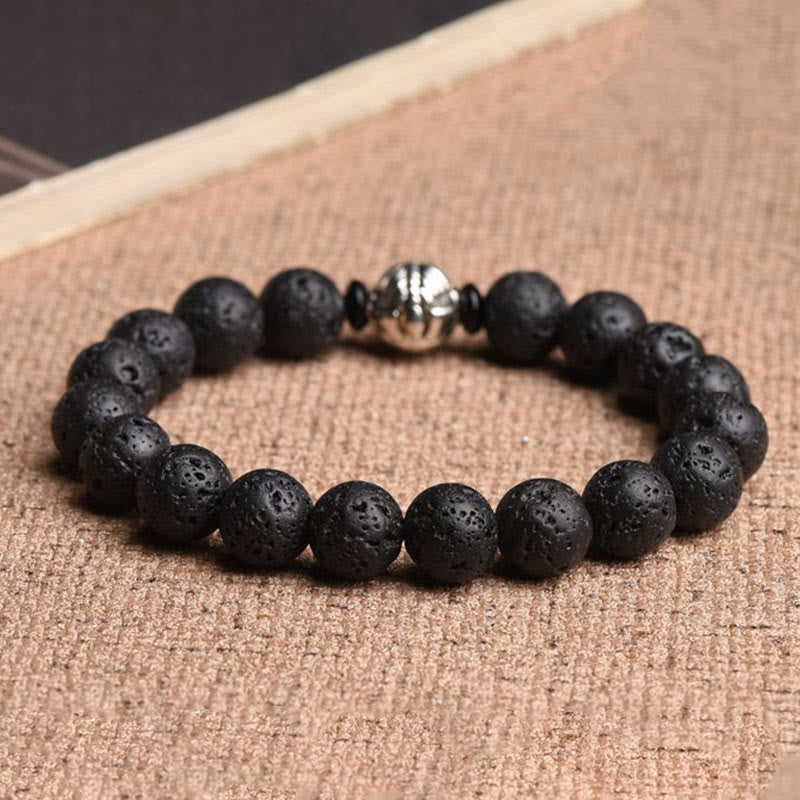 Bracelet de richesse PiXiu en cuivre blanc et perles de pierre de lave de Bouddha