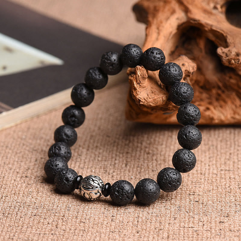 Bracelet de richesse PiXiu en cuivre blanc et perles de pierre de lave de Bouddha