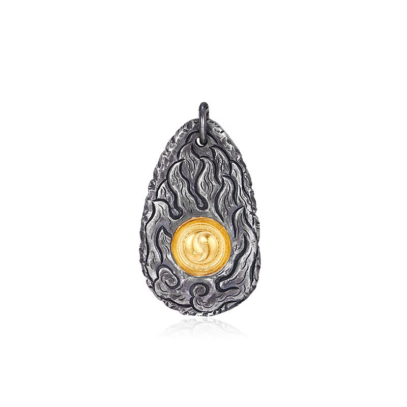 Collier pendentif Tai Chi Yin Yang en argent sterling 999 et or 999 avec pierres de Bouddha