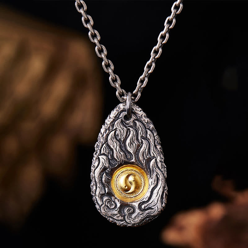 Collier pendentif Tai Chi Yin Yang en argent sterling 999 et or 999 avec pierres de Bouddha
