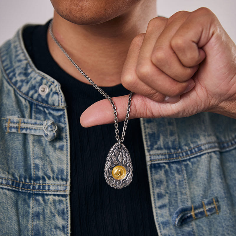 Collier pendentif Tai Chi Yin Yang en argent sterling 999 et or 999 avec pierres de Bouddha