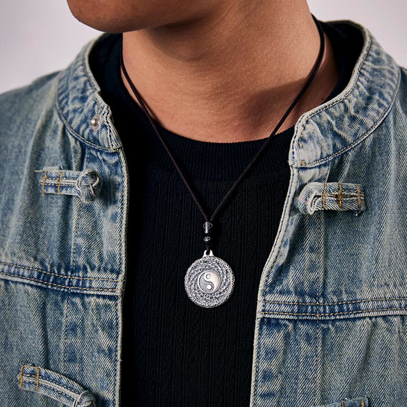 Buddha Stones 999 Sterling Silber Tai Chi Yin Yang Bagua Design Berggeister Geld ausgeben Halskette Anhänger