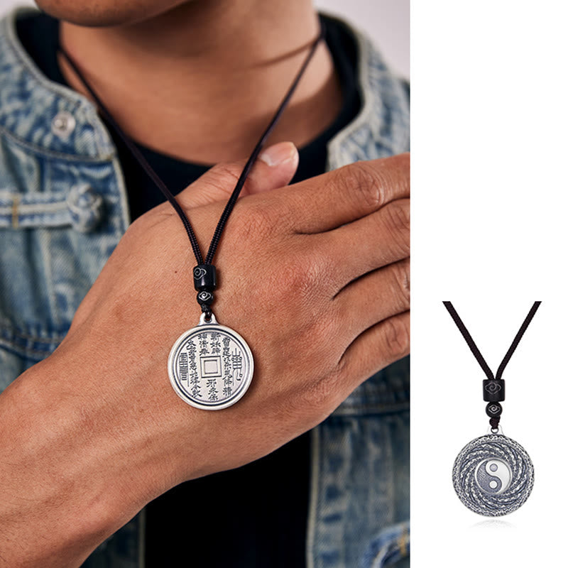 Buddha Stones 999 Sterling Silber Tai Chi Yin Yang Bagua Design Berggeister Geld ausgeben Halskette Anhänger