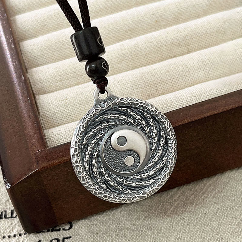 Buddha Stones 999 Sterling Silber Tai Chi Yin Yang Bagua Design Berggeister Geld ausgeben Halskette Anhänger