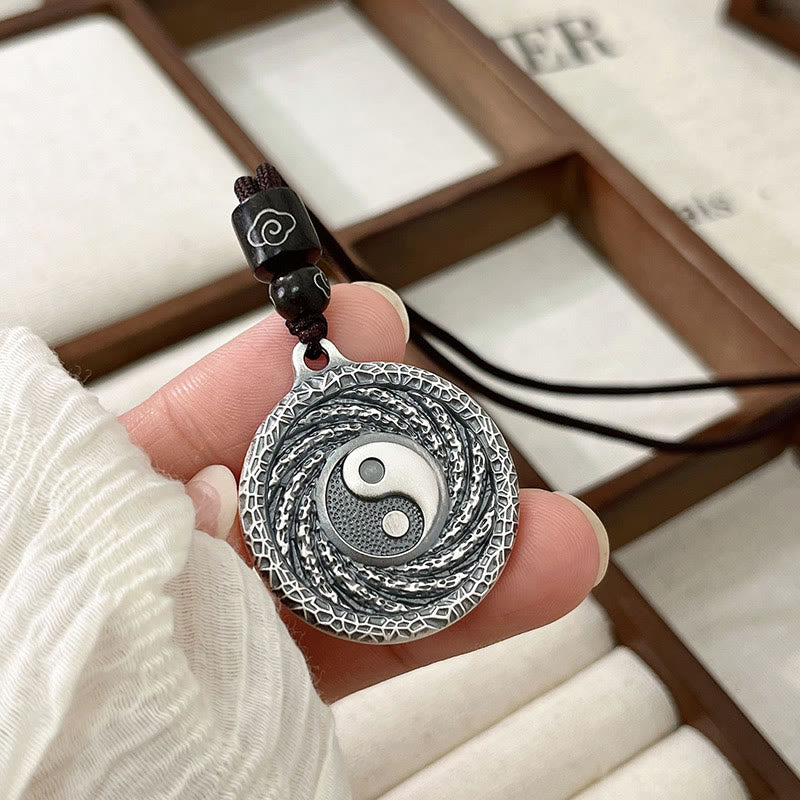 Buddha Stones 999 Sterling Silber Tai Chi Yin Yang Bagua Design Berggeister Geld ausgeben Halskette Anhänger