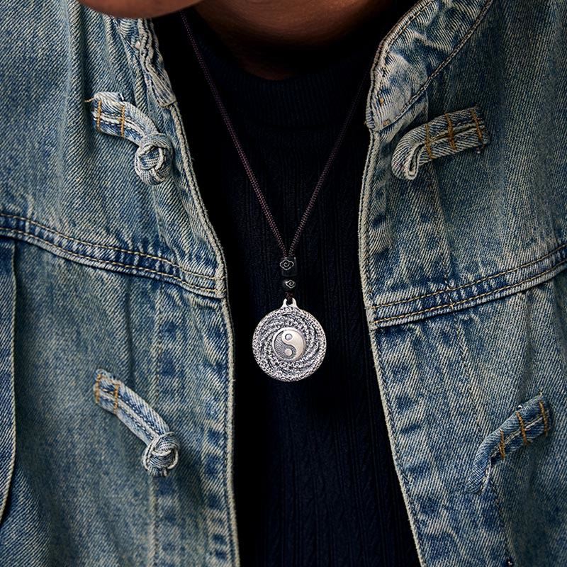 Buddha Stones 999 Sterling Silber Tai Chi Yin Yang Bagua Design Berggeister Geld ausgeben Halskette Anhänger