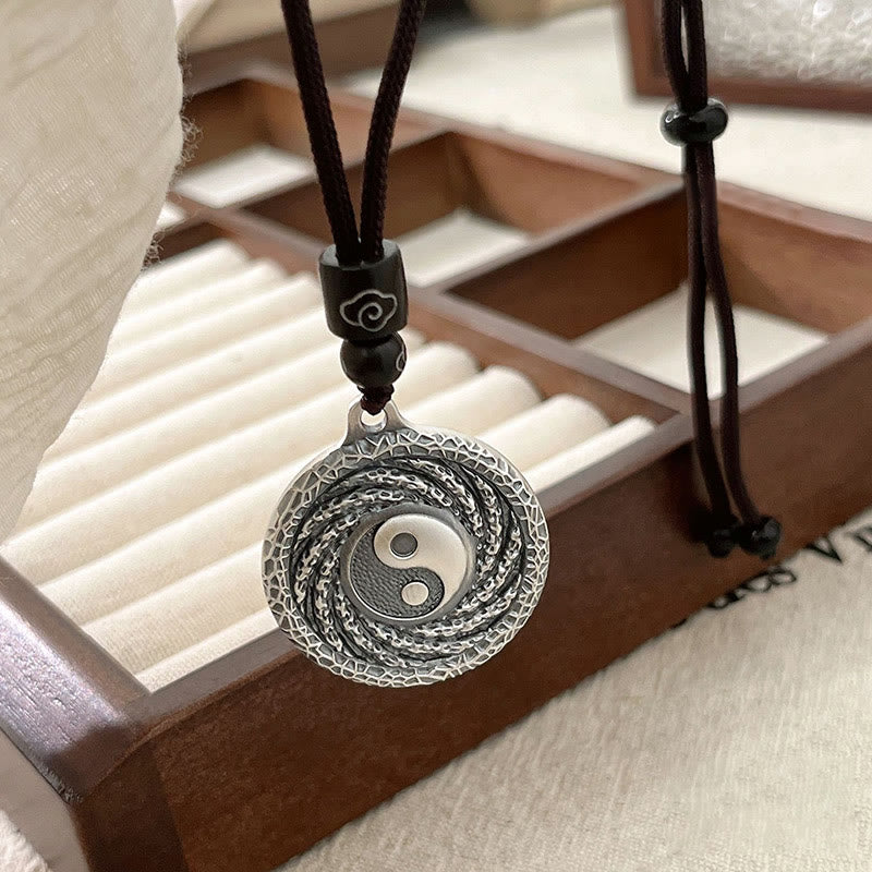 Buddha Stones 999 Sterling Silber Tai Chi Yin Yang Bagua Design Berggeister Geld ausgeben Halskette Anhänger