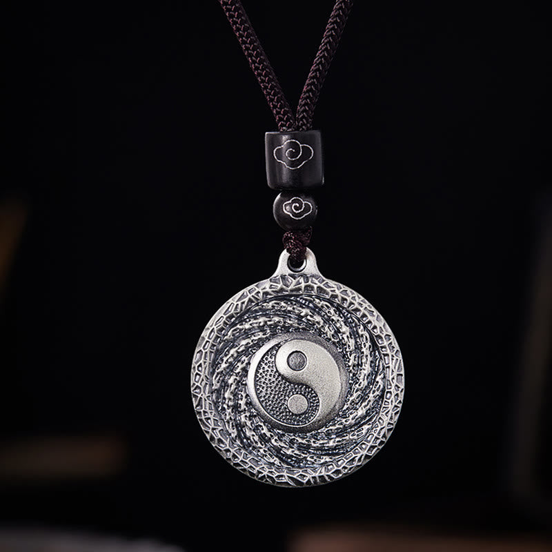 Buddha Stones 999 Sterling Silber Tai Chi Yin Yang Bagua Design Berggeister Geld ausgeben Halskette Anhänger