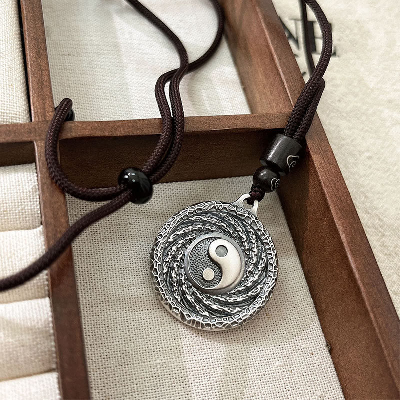 Buddha Stones 999 Sterling Silber Tai Chi Yin Yang Bagua Design Berggeister Geld ausgeben Halskette Anhänger