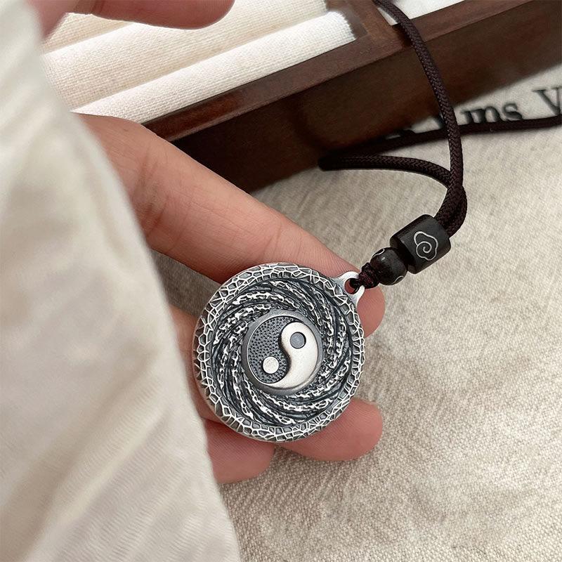 Buddha Stones 999 Sterling Silber Tai Chi Yin Yang Bagua Design Berggeister Geld ausgeben Halskette Anhänger