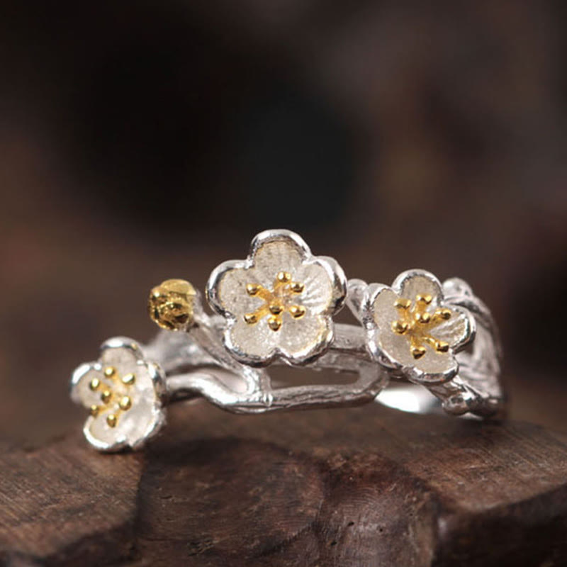Buddha Stones 925 Sterling Silber Pflaumen-Bossom-Calm-Ring