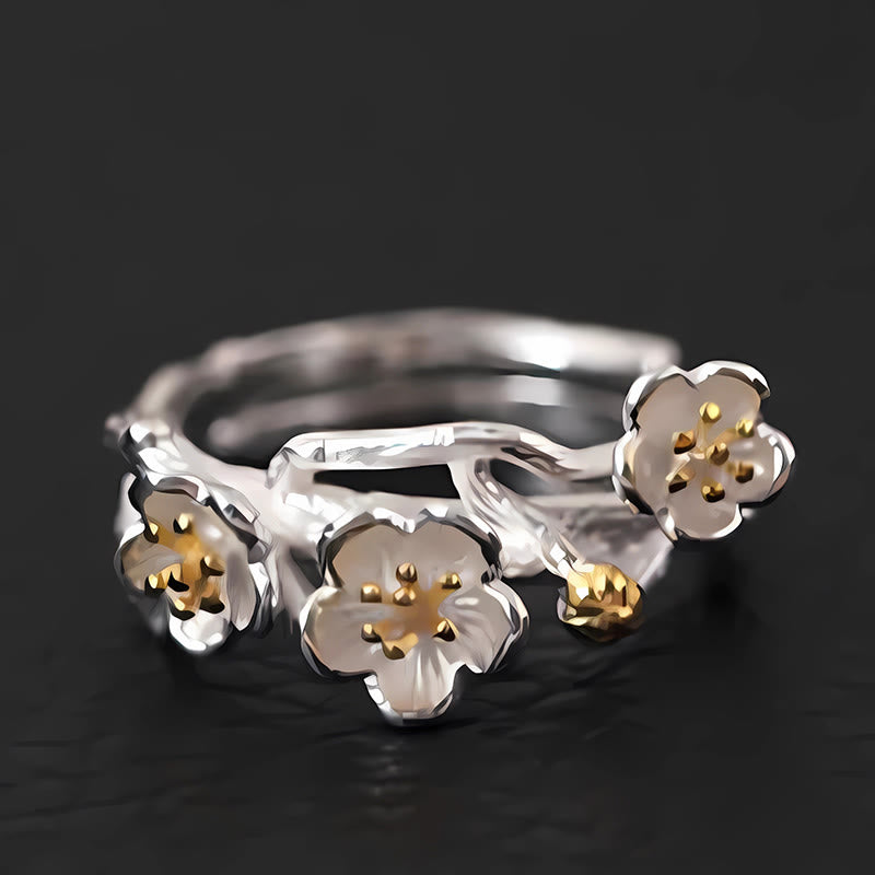 Buddha Stones 925 Sterling Silber Pflaumen-Bossom-Calm-Ring