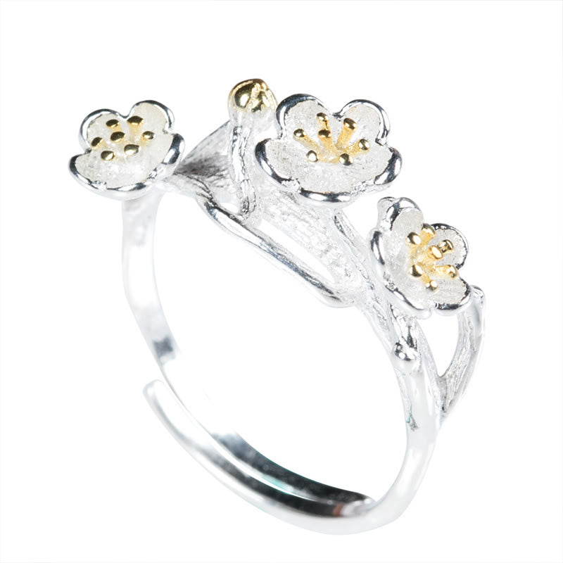 Buddha Stones 925 Sterling Silber Pflaumen-Bossom-Calm-Ring