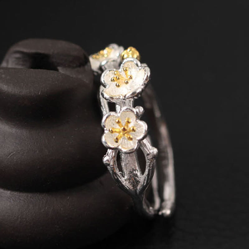 Buddha Stones 925 Sterling Silber Pflaumen-Bossom-Calm-Ring