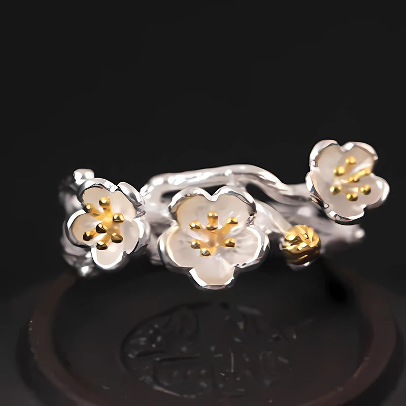 Buddha Stones 925 Sterling Silber Pflaumen-Bossom-Calm-Ring
