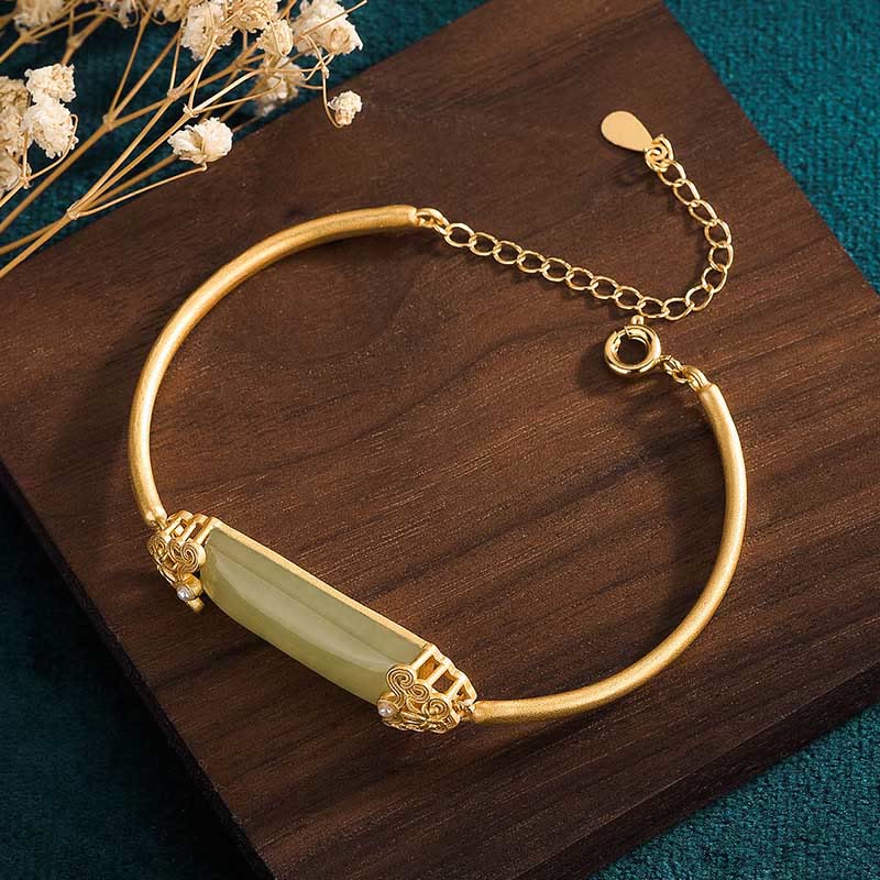 Buddha Stones Hetian Jade 24 Karat vergoldet Glücksarmband Armreif