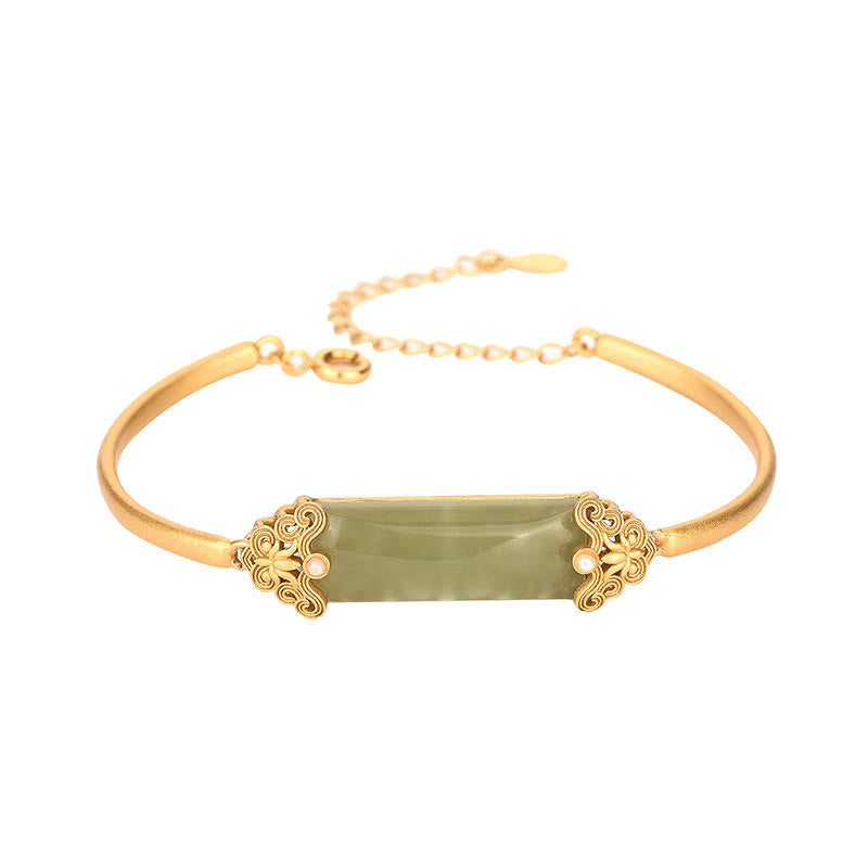 Buddha Stones Hetian Jade 24 Karat vergoldet Glücksarmband Armreif