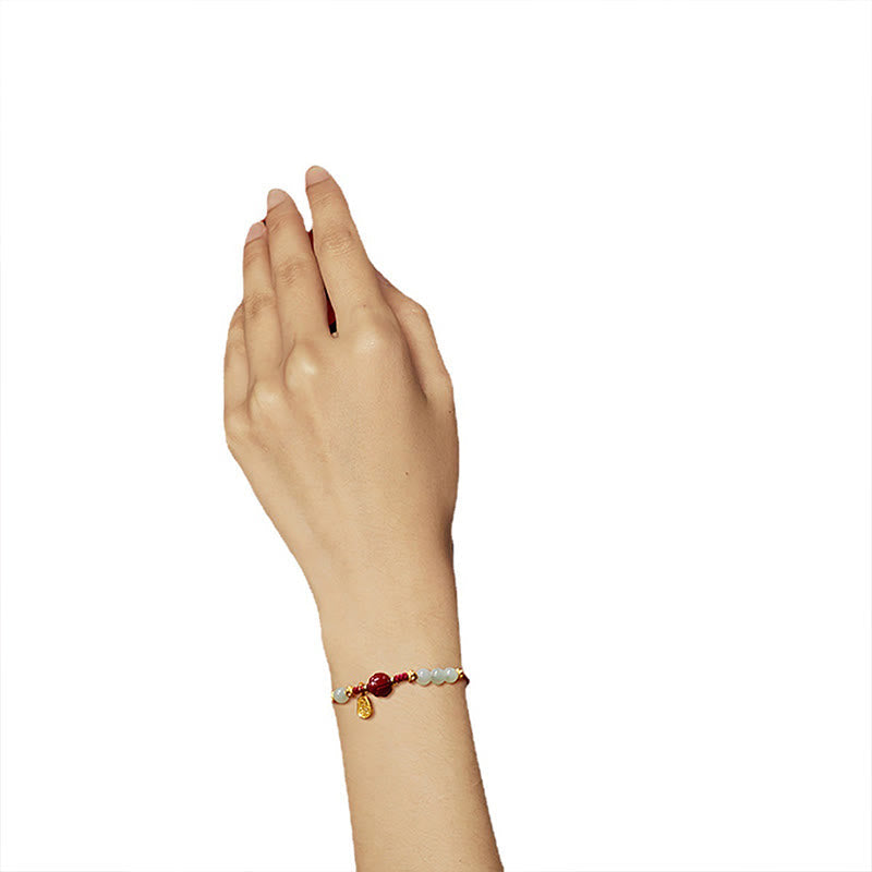 Buddha Stones Fu Charakter Jade Zinnober 24K vergoldet Glück rote Schnur Armband