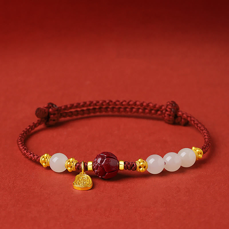Buddha Stones Fu Charakter Jade Zinnober 24K vergoldet Glück rote Schnur Armband