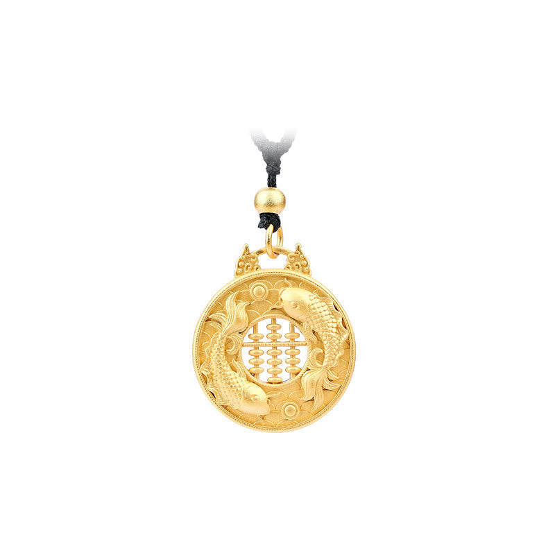 Collier avec pendentif en forme de poisson koï en cuivre plaqué or et pierres de Bouddha