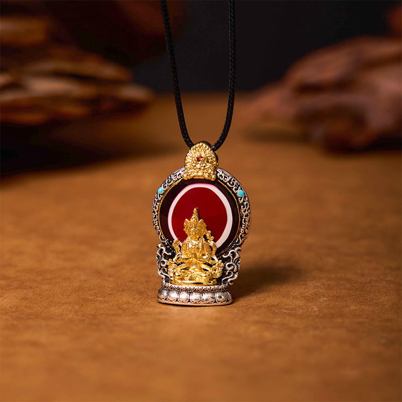 Collier pendentif tibétain en perles d'Avalokitesvara Dzi en cuivre pur pour la guérison