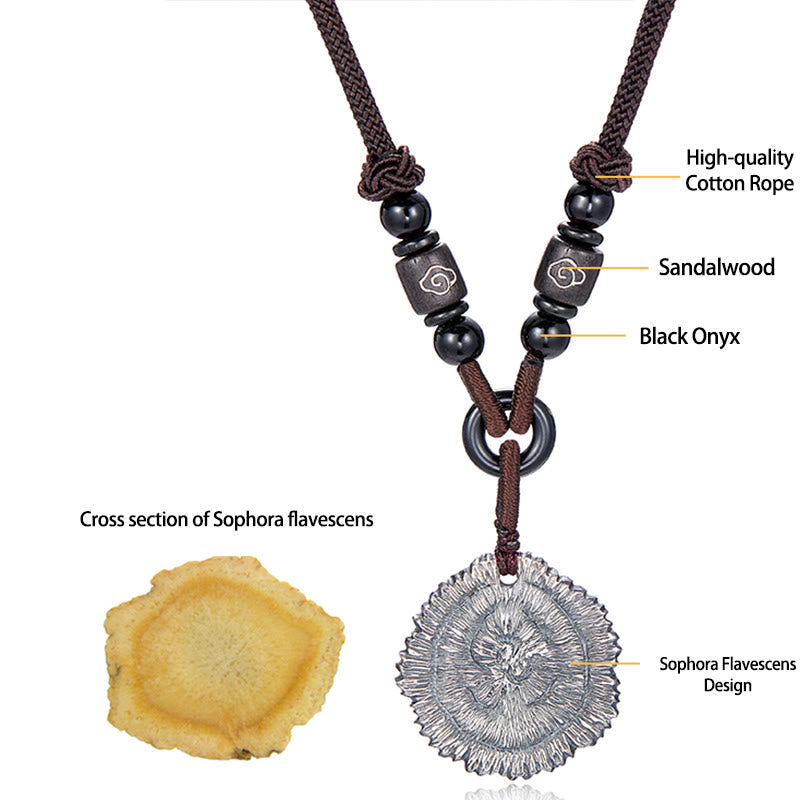 Buddha Stones 999 Sterling Silver Sophora Flavescens Cotton Rope Necklace Pendant