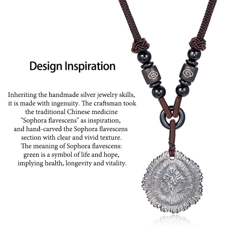 Buddha Stones 999 Sterling Silver Sophora Flavescens Cotton Rope Necklace Pendant
