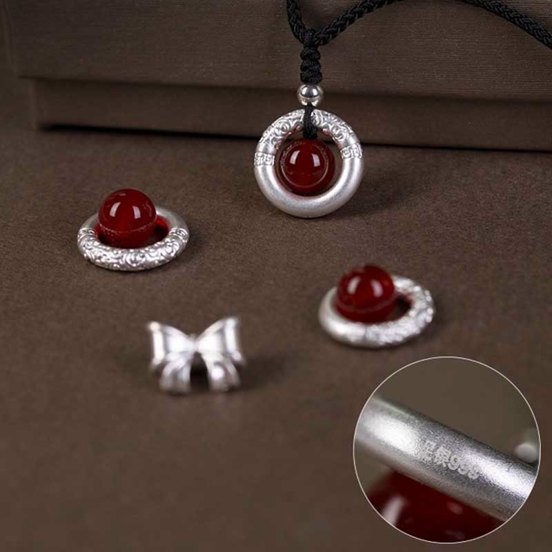 Collier avec pendentif en argent sterling 999 et agate rouge, pierre de Bouddha, boucle de paix et bénédiction
