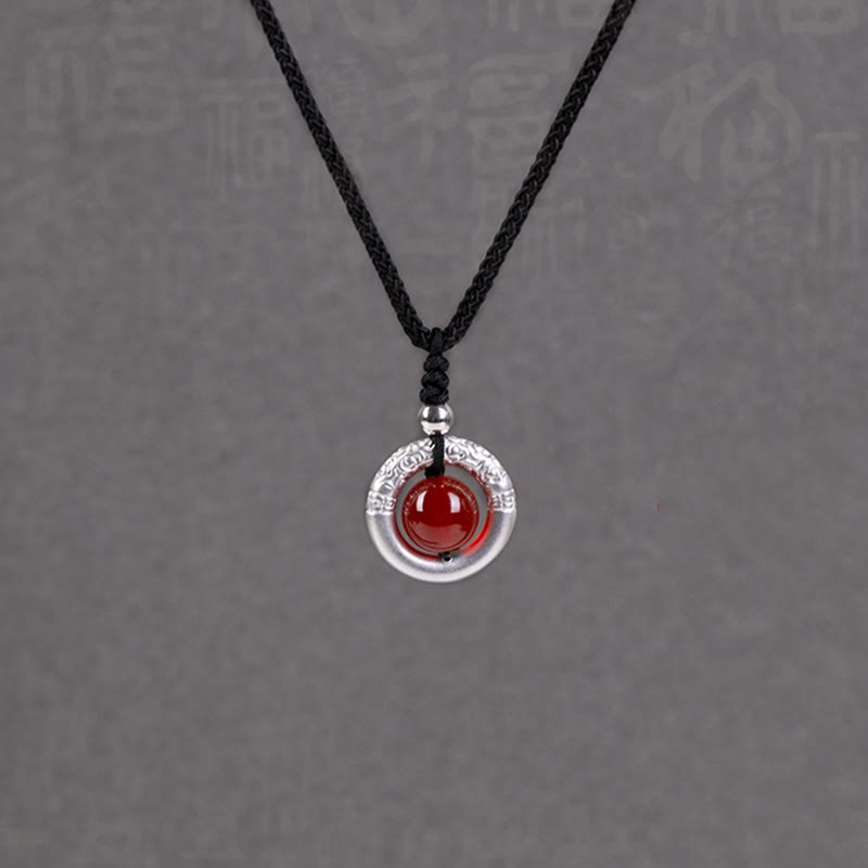 Collier avec pendentif en argent sterling 999 et agate rouge, pierre de Bouddha, boucle de paix et bénédiction