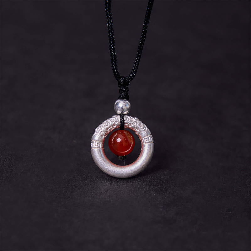 Collier avec pendentif en argent sterling 999 et agate rouge, pierre de Bouddha, boucle de paix et bénédiction