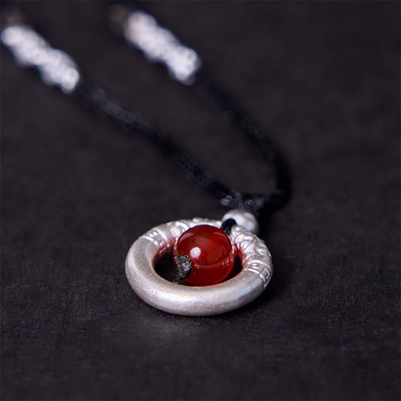 Collier avec pendentif en argent sterling 999 et agate rouge, pierre de Bouddha, boucle de paix et bénédiction