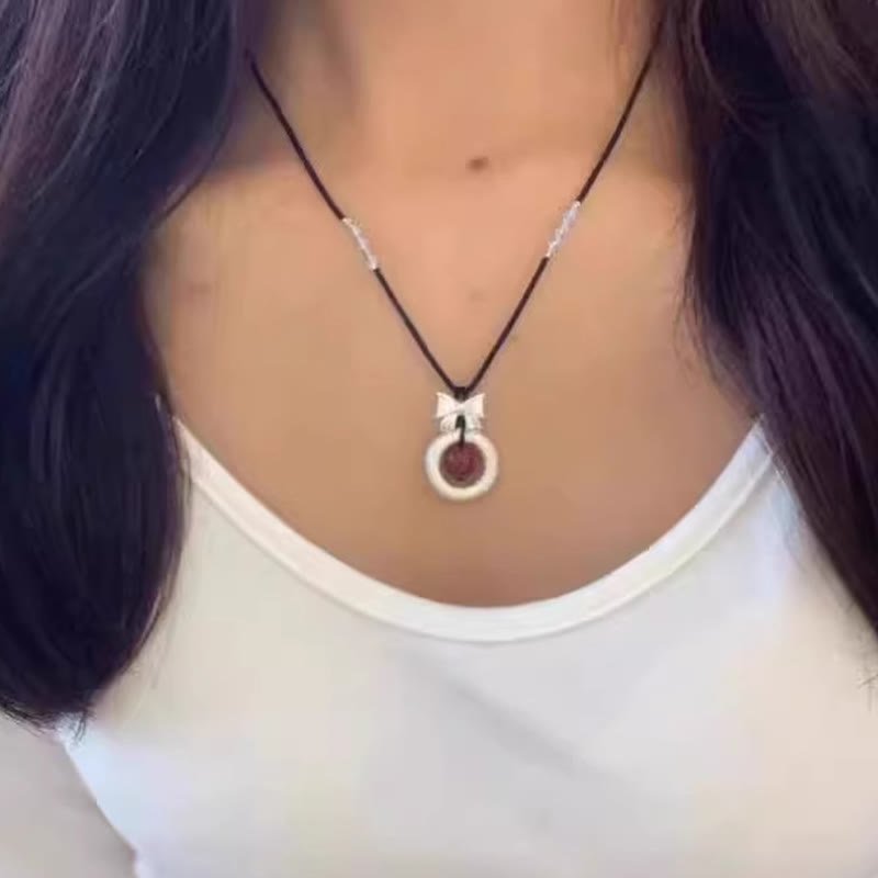 Collier avec pendentif en argent sterling 999 et agate rouge, pierre de Bouddha, boucle de paix et bénédiction