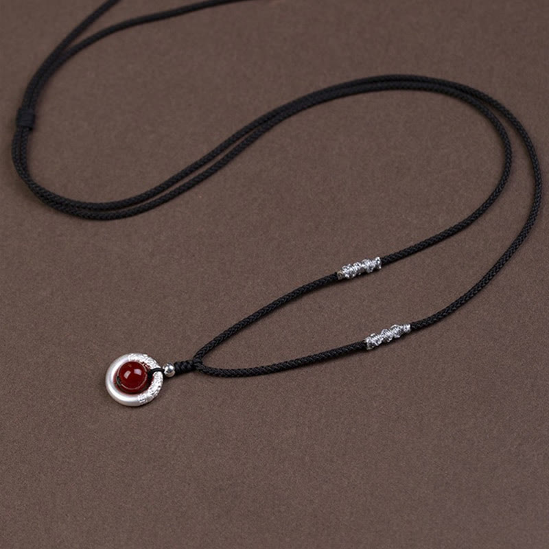 Collier avec pendentif en argent sterling 999 et agate rouge, pierre de Bouddha, boucle de paix et bénédiction
