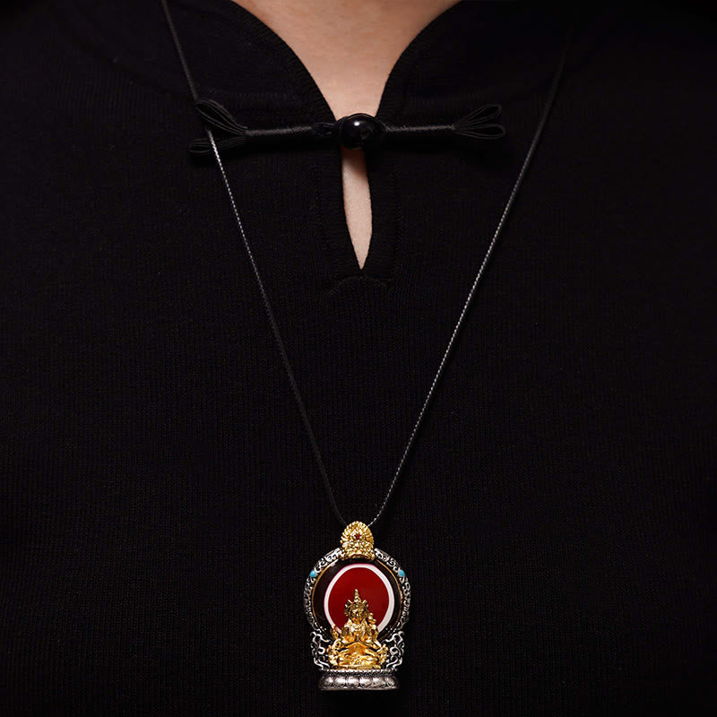 Collier pendentif tibétain en perles d'Avalokitesvara Dzi en cuivre pur pour la guérison