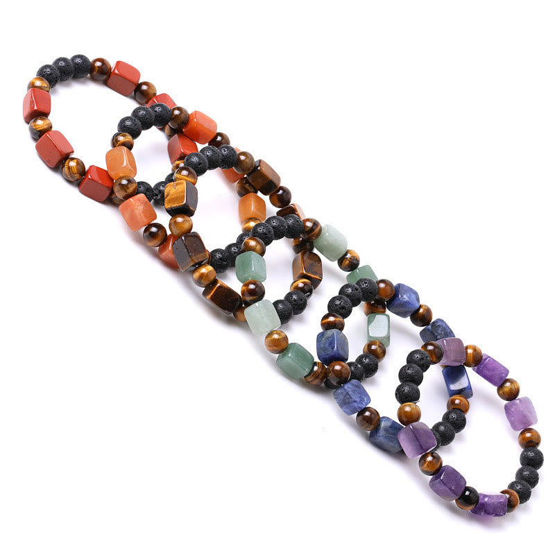 Bracelet de soutien en pierre de lave et améthyste cubique avec divers cristaux et pierres de Bouddha
