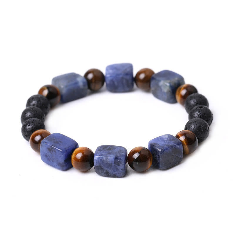 Bracelet de soutien en pierre de lave et améthyste cubique avec divers cristaux et pierres de Bouddha
