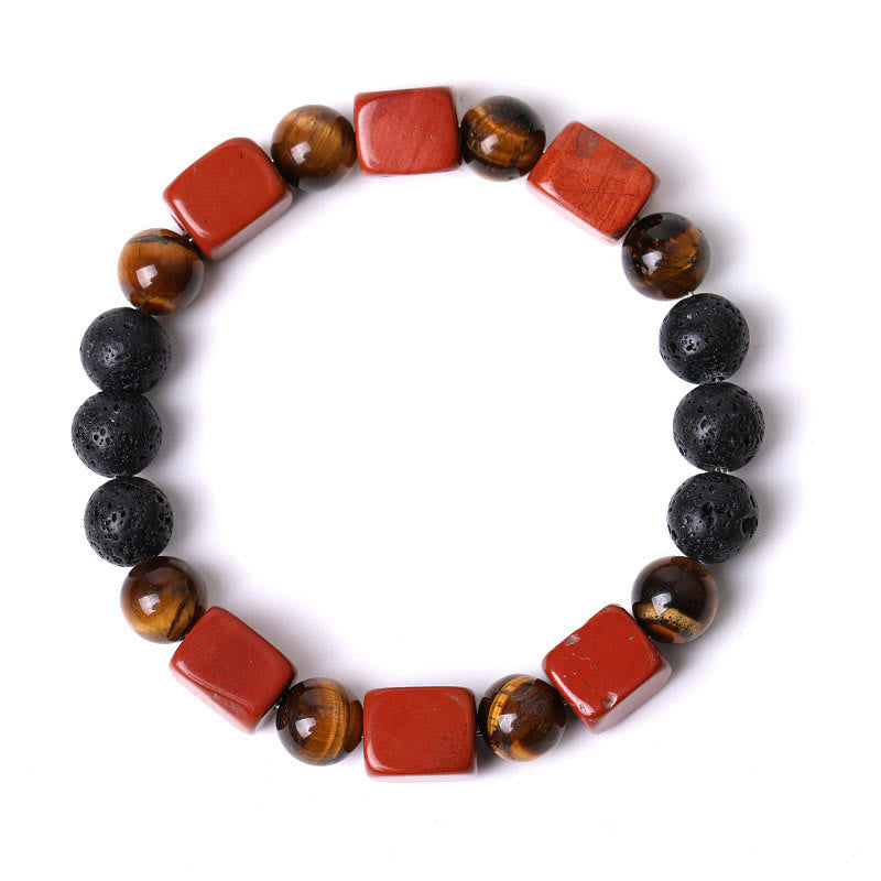 Bracelet de soutien en pierre de lave et améthyste cubique avec divers cristaux et pierres de Bouddha