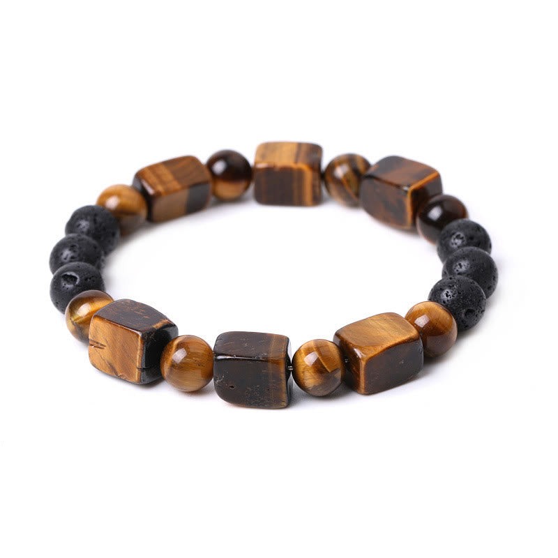 Bracelet de soutien en pierre de lave et améthyste cubique avec divers cristaux et pierres de Bouddha