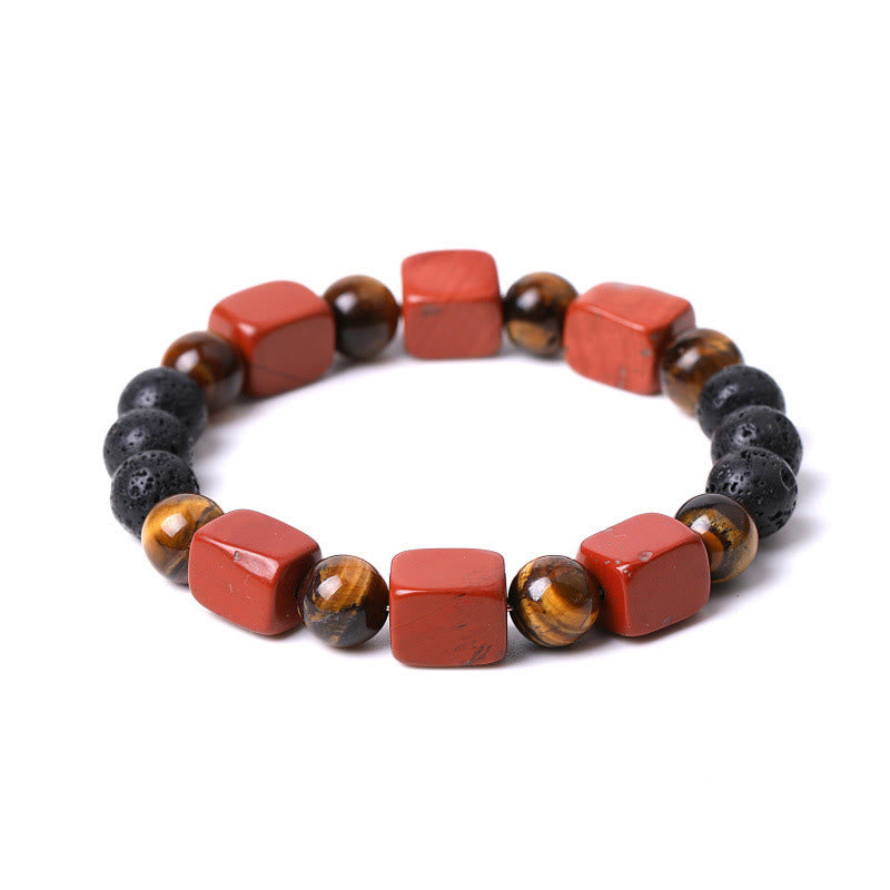 Bracelet de soutien en pierre de lave et améthyste cubique avec divers cristaux et pierres de Bouddha