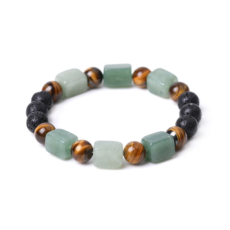 Bracelet de soutien en pierre de lave et améthyste cubique avec divers cristaux et pierres de Bouddha