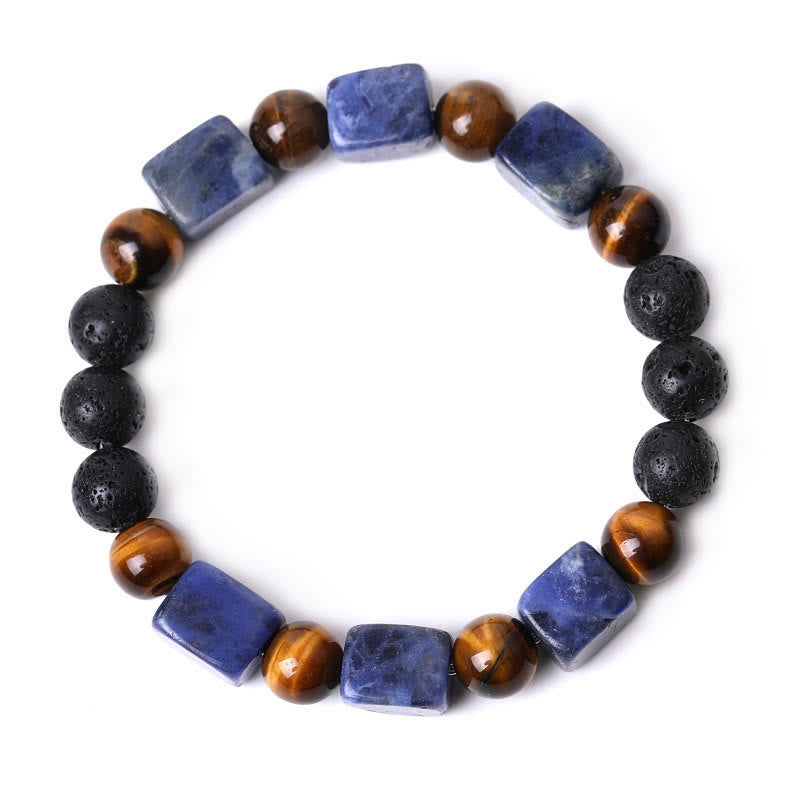 Bracelet de soutien en pierre de lave et améthyste cubique avec divers cristaux et pierres de Bouddha