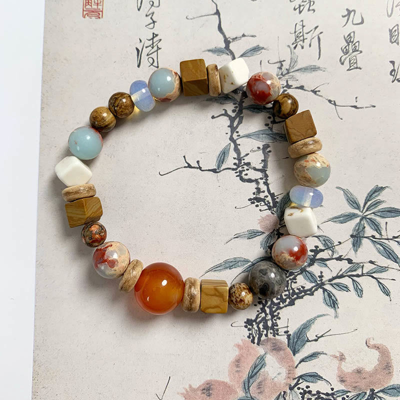 Buddha-Steine, roter Achat, Shoushan-Stein, weiß, türkis, ruhiges Segensarmband
