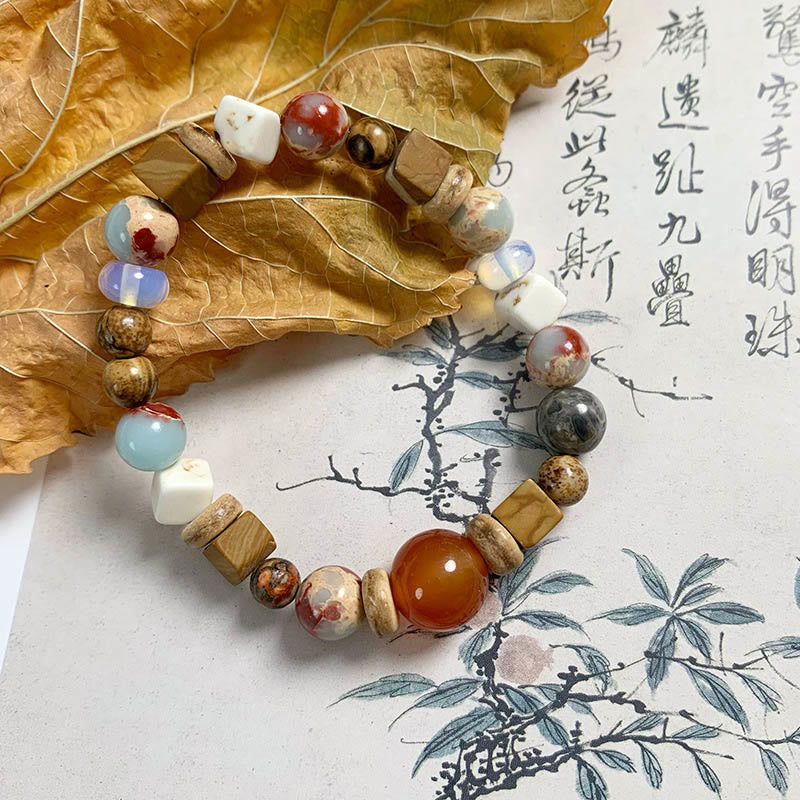 Buddha-Steine, roter Achat, Shoushan-Stein, weiß, türkis, ruhiges Segensarmband