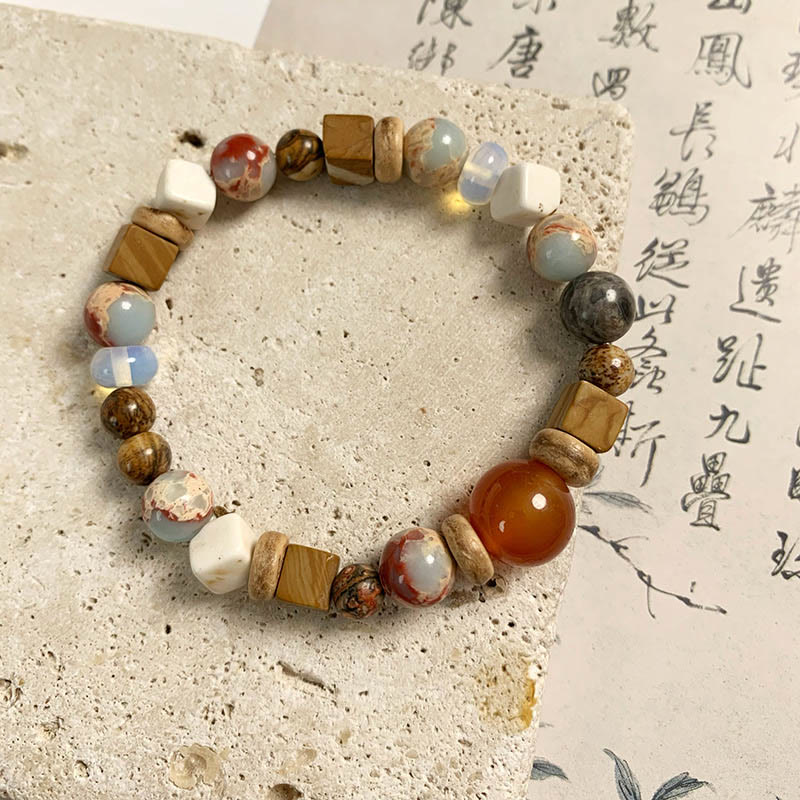 Buddha-Steine, roter Achat, Shoushan-Stein, weiß, türkis, ruhiges Segensarmband