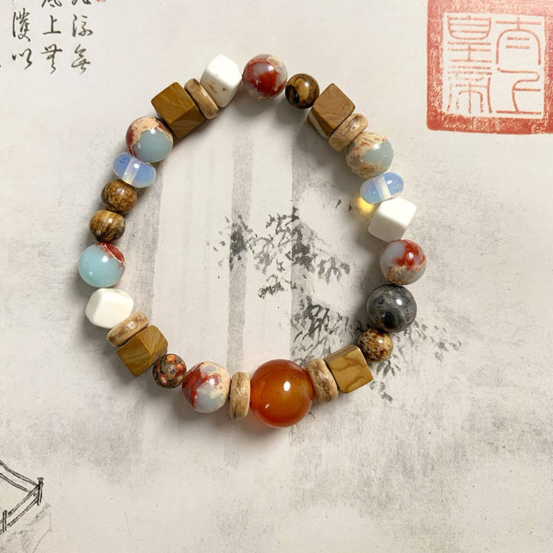 Buddha-Steine, roter Achat, Shoushan-Stein, weiß, türkis, ruhiges Segensarmband