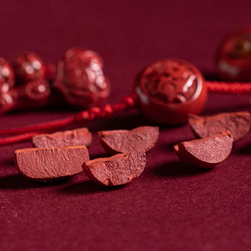 Buddha Stones Natural Cinnabar Chinese Zodiac Ruyi Handle Fu Character Lotus Blessing Red String Belly Chain