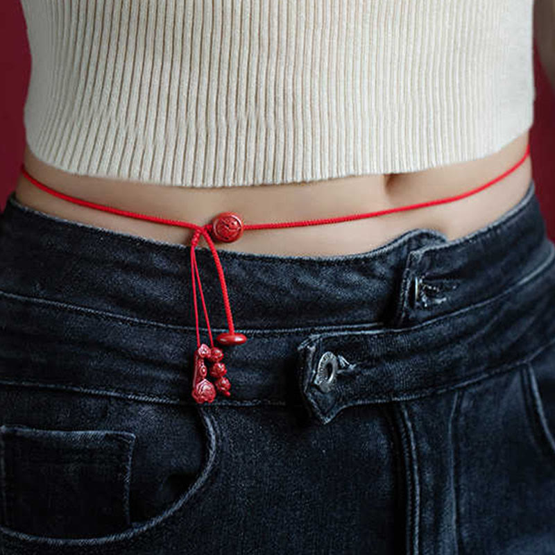 Buddha Stones Natural Cinnabar Chinese Zodiac Ruyi Handle Fu Character Lotus Blessing Red String Belly Chain