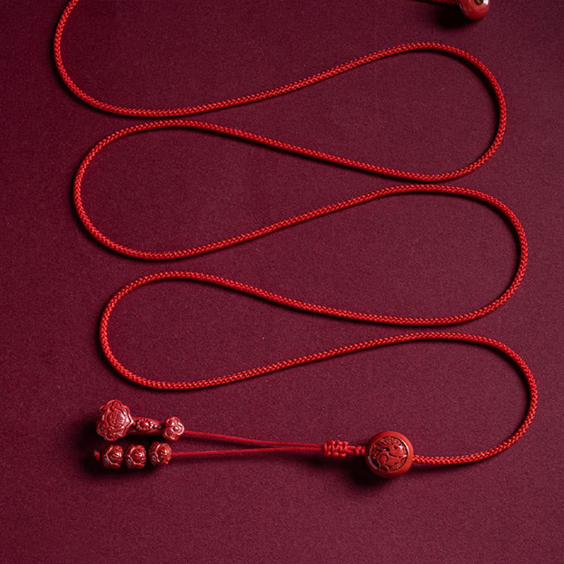 Buddha Stones Natural Cinnabar Chinese Zodiac Ruyi Handle Fu Character Lotus Blessing Red String Belly Chain
