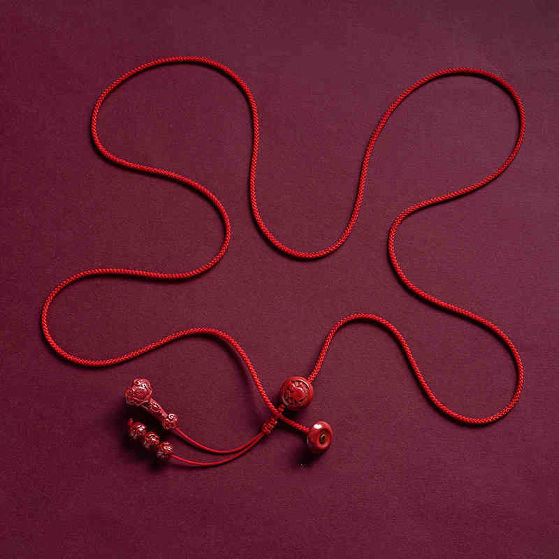 Buddha Stones Natural Cinnabar Chinese Zodiac Ruyi Handle Fu Character Lotus Blessing Red String Belly Chain